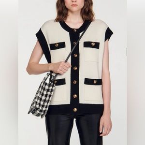 Sandro Paris Sleeveless Oversized Logo Knit Cardigan NWT Size M